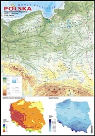  Polska - hipsometryczna +temperatury i opady